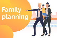 Happy family planning together webpage. Holiday, children, parents, summer. Happy family concept. Vector illustration for website, landing page, online store