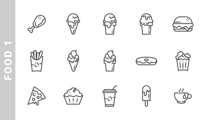 food 1 icon set. Outline Style. each made in 64x64 pixel