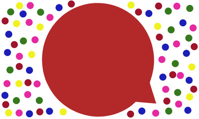 Rounded raster red frame for text or speech on a white background. Framing from colorful circles.