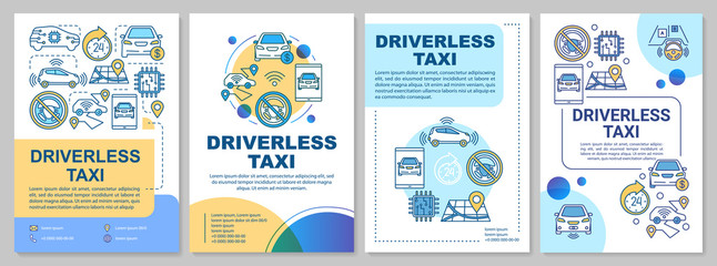 Driverless taxi brochure template layout. Robo-cab advantages. Flyer, booklet, leaflet print design with linear illustrations. Vector page layouts for magazines, annual reports, advertising posters © IMG visuals icons