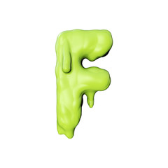 Letter F green slime oozing halloween font. 3D Rendering