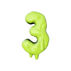 Number 3 green slime oozing halloween font. 3D Rendering