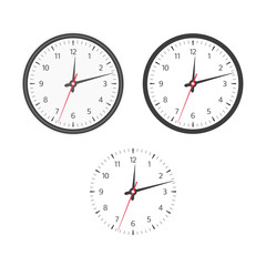 Clock face with hour, minute and second hands and numbers. Vector illustration in simple design, isolated on white background. EPS 10.