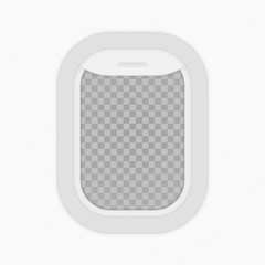 Aircraft,airplane windows with cloudy blue sky outside. Travel or tourism concept. Vector illustration in flat style. EPS 10.