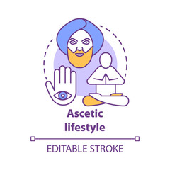 Ascetic lifestyle concept icon. Severe self-discipline for religious reasons idea thin line illustration. Achieve spirituality, find inner peace. Vector isolated outline drawing. Editable stroke