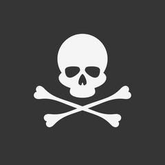 Skull and bones sign. Jolly roger pirate flag concept. Crossbones, death skull or poison icon. Danger or warning mark. Vector illustration EPS 10.