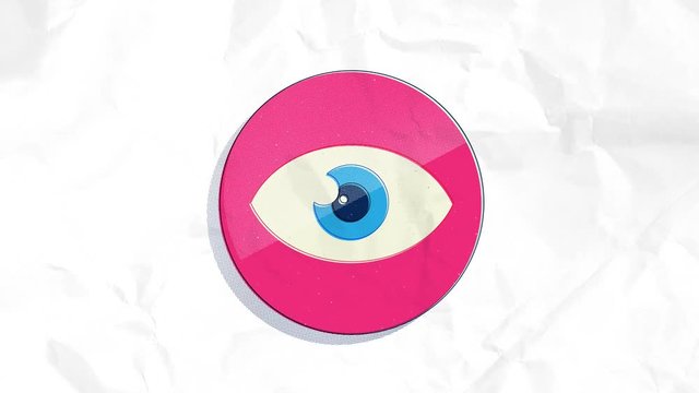 Hand Drawn Symbol Animation of Eye. Textured Jittery Low Frame Rate Stop Frame Motion Effect. Includes paper and green screen background.