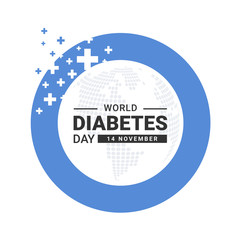 world diabetes day banner -  circle ring blue frame with abstract cross sign and dot map world texture background vector design