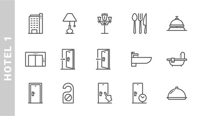 hotel 1 icon set. Outline Style. each made in 64x64 pixel