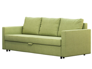 Modern three-seat green fabric sofa. 3d render