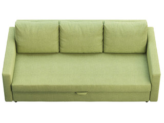 Modern three-seat green fabric sofa. 3d render