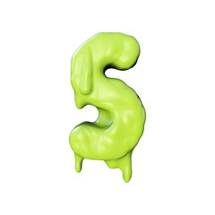 Letter S green slime oozing halloween font. 3D Rendering
