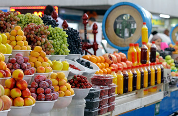 Fruit section of the famous Green Bazaar in Alamty, Kazakhstan