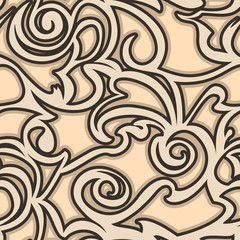 Seamless vector beige pattern of spirals of curls and bundles. Blank for decoration coffee color. Wrapping paper curtains or clothes.