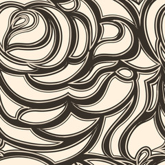 Fototapeta premium Seamless brown beige pattern from abstract elements or leaves and flowers. Texture from elements with stroke on a dark background.