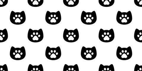 cat seamless pattern dog vector paw footprint kitten head cartoon scarf isolated repeat wallpaper tile background illustration doodle design © CNuisin