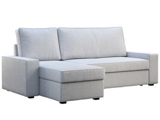 Modern white fabric sofa with chaise lounge. 3d render