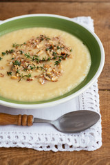 Apple Parsnip Soup with Thyme Walnut Garnish