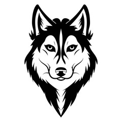 Husky logo. Portrait of a husky. Black and white dog head. Illustration of a pet. Tattoo. © Igor