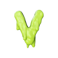 Letter V green slime oozing halloween font. 3D Rendering