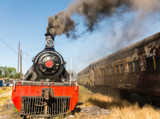 Tourist train called Valdiviano that runs from Valdivia to Antilhue with a 1913 North British locomotive type 57. Los Rios Region, in southern Chile. - 288139339