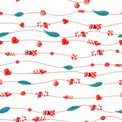 Christmas garland with holiday elements. New year seamless pattern texture