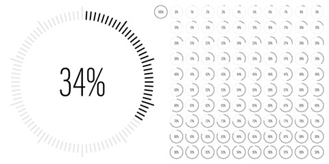 Set of circle percentage diagrams meters from 0 to 100 ready-to-use for web design, user interface UI or infographic - indicator with black