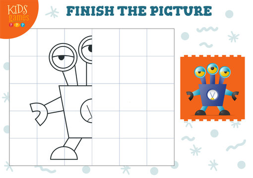 Complete the picture vector illustration. Finish and coloring game for preschool kids