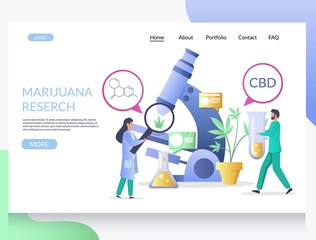 Marijuana research vector website landing page design template