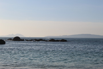 Obraz premium Sunset in Samil Beach, near Vigo city in Spain
