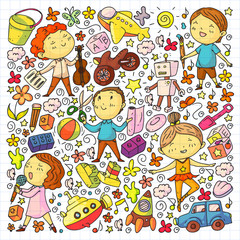 Painted by hand style pattern on the theme of childhood. Vector illustration for children design.
