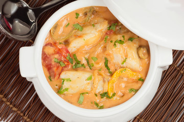 Cod fish stew seen from above