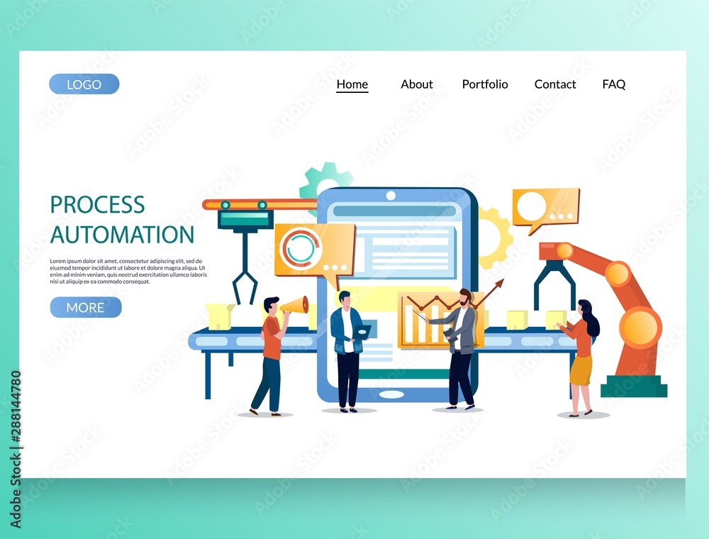 Wall mural process automation vector website landing page design template
