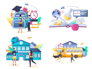 School and education vector isolated illustration set