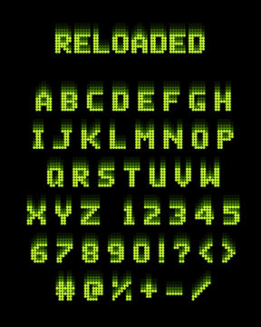 set of digital numbers and letters futuristic matrix font