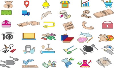 lat and Colorful Shopping and Marketplace Icon Set