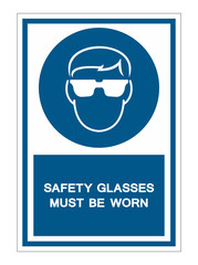 Safety Glasses Must Be Worn Symbol Sign Isolate on White Background,Vector Illustration