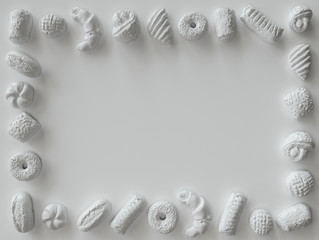 White painted pastry pieces on white background - 3D Rendering