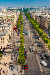 Great aerial portrait view of the famous Avenue des Champs-Élysées in Paris on a nice sunny day...