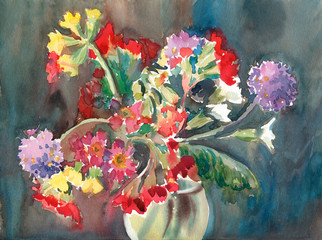 Watercolor: Bunch of primroses