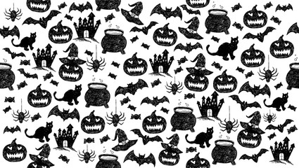 Halloween symbols hand drawn illustrations