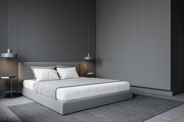 Gray modern master bedroom corner
