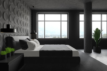 Side view of dark gray bedroom