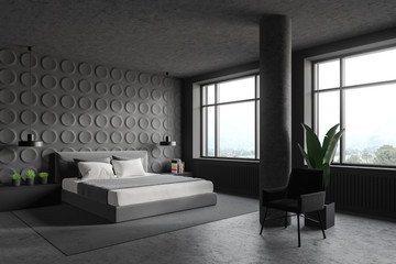 Gray geometric pattern bedroom corner, armchair