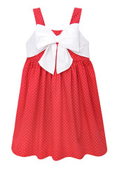 Red child's holiday dress isolated on white.