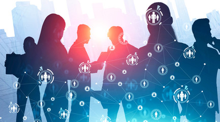 Business people in city, social network