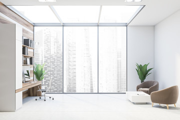 White and wooden office with lounge