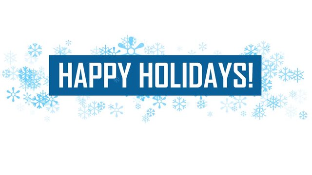 HAPPY HOLIDAYS kinetic type banner with blue snowflakes