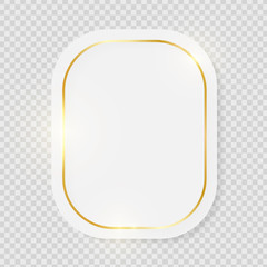 Gold shiny glowing vintage frame on white plate isolated on transparent background. Golden luxury realistic border. Wedding, mothers or Valentines day concept. Xmas and New Year paper abstract. Vector