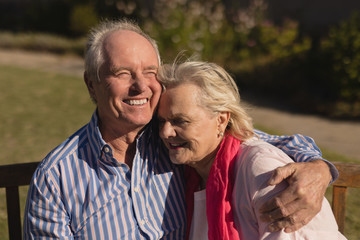 Senior couple embracing each other in the park